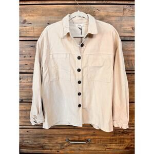ELAN Cassie Button Down Corduroy Shacket Ivory Women's Sz L NWT